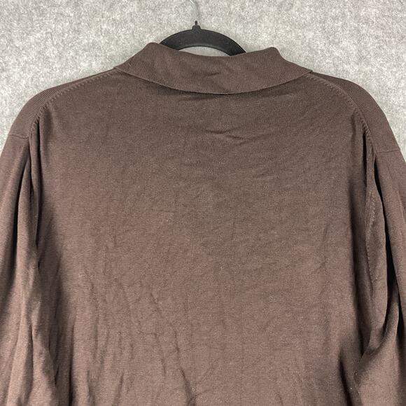 Jos A Bank 100% Silk Polo Sweater Mens XL Brown Long Sleeve Signature Grandpa - Picture 9 of 11